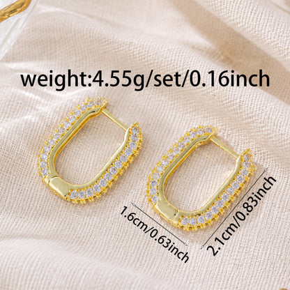 Square Zircon Stud Earrings For Women With Copper Ear Pins Featuring Bezel Setting