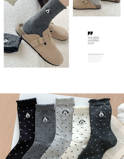 Women's Dog Pattern Socks In Light Grey, Made Of Comfortable Polyester Cotton For Spring