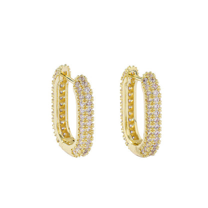 Square Zircon Stud Earrings For Women With Copper Ear Pins Featuring Bezel Setting