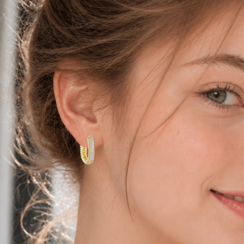 Square Zircon Stud Earrings For Women With Copper Ear Pins Featuring Bezel Setting