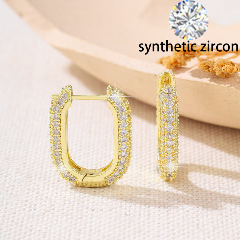 Square Zircon Stud Earrings For Women With Copper Ear Pins Featuring Bezel Setting