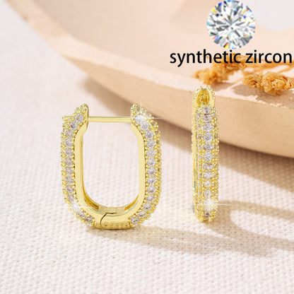 Square Zircon Stud Earrings For Women With Copper Ear Pins Featuring Bezel Setting