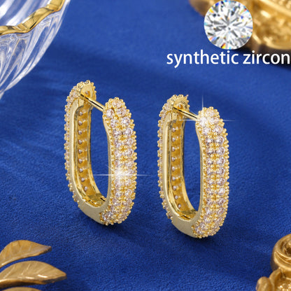 Square Zircon Stud Earrings For Women With Copper Ear Pins Featuring Bezel Setting