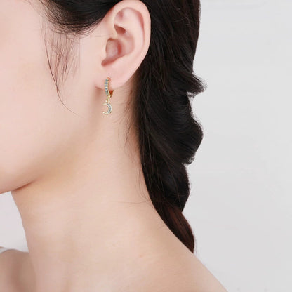Asymmetrical Moon Earrings For Women In , Gold Copper Studs With Rhinestone Inlay