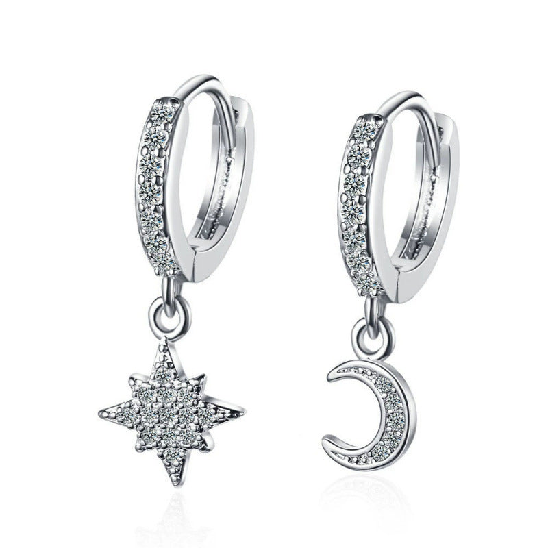 Asymmetrical Moon Earrings For Women In , Gold Copper Studs With Rhinestone Inlay