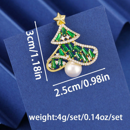 Electroplated Copper Flower Pin With Zircon Inlay, Perfect Christmas Accessory