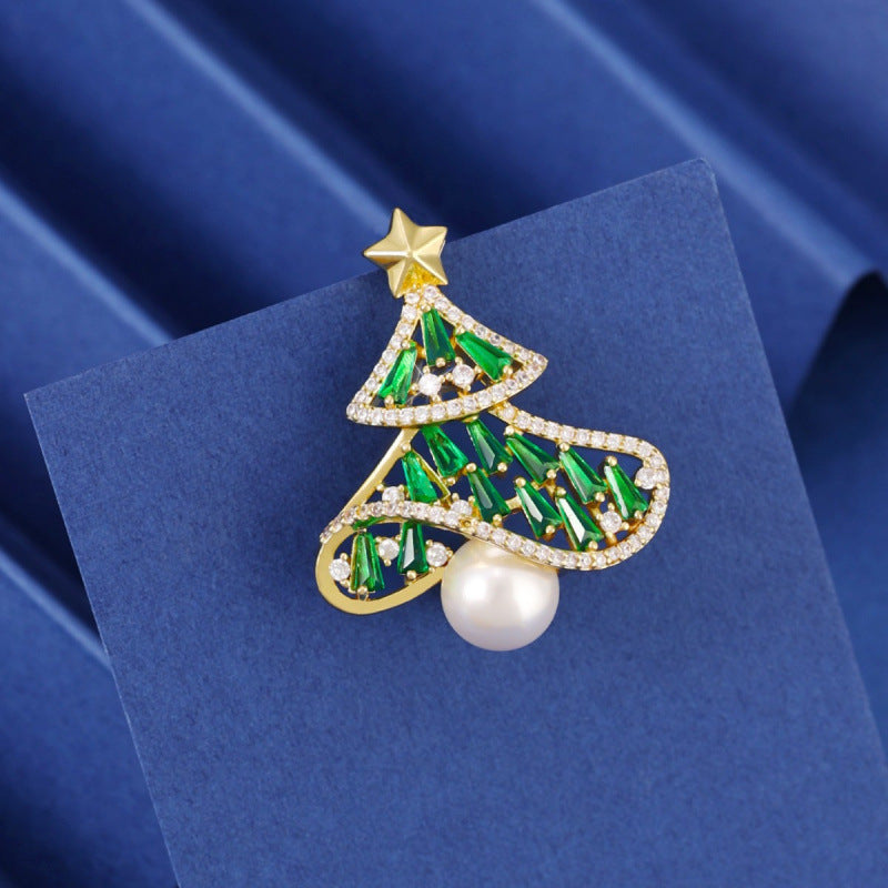 Electroplated Copper Flower Pin With Zircon Inlay, Perfect Christmas Accessory