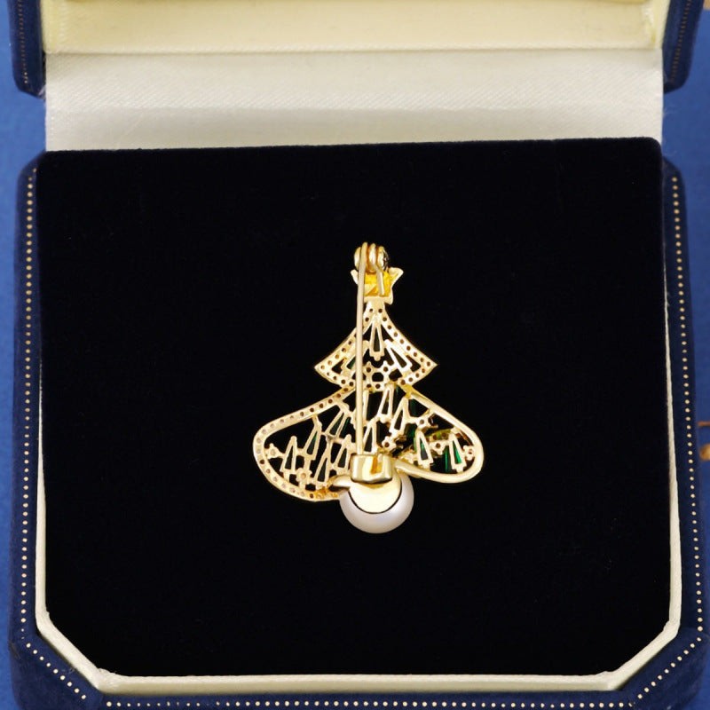 Electroplated Copper Flower Pin With Zircon Inlay, Perfect Christmas Accessory