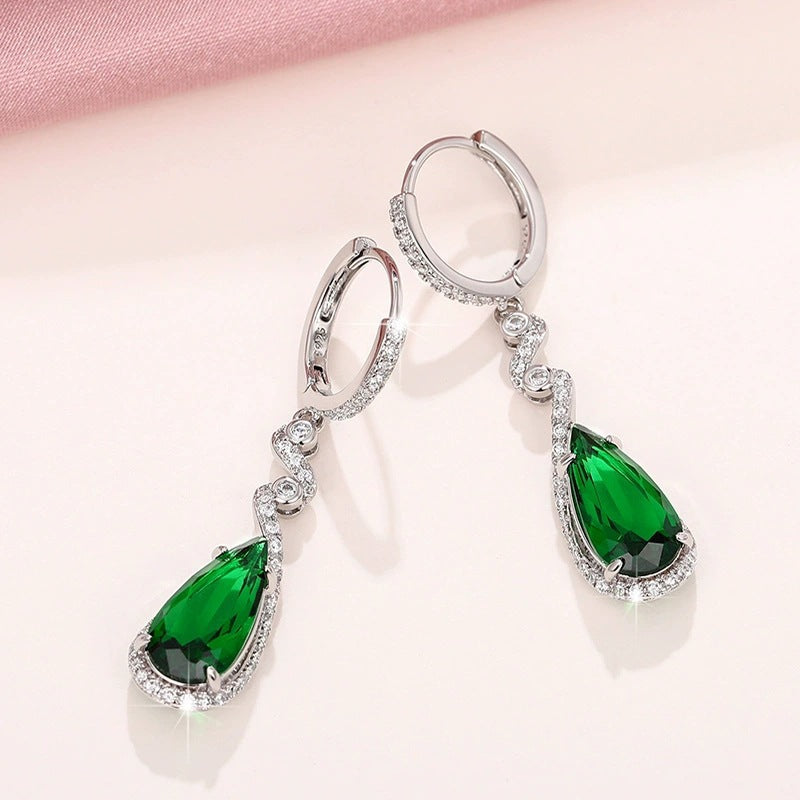 Water Droplets Earrings For Women Featuring White Zircon Inlay And Copper Studs