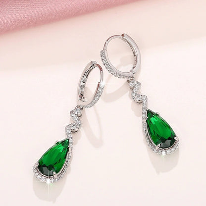 Water Droplets Earrings For Women Featuring White Zircon Inlay And Copper Studs