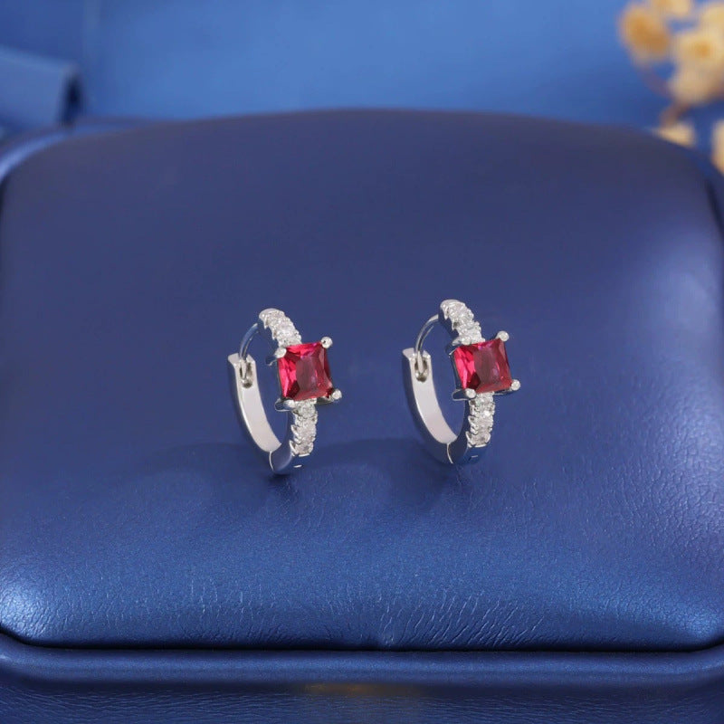 Square Stud Earrings For Women Featuring Electroplated Copper With Zircon Inlay