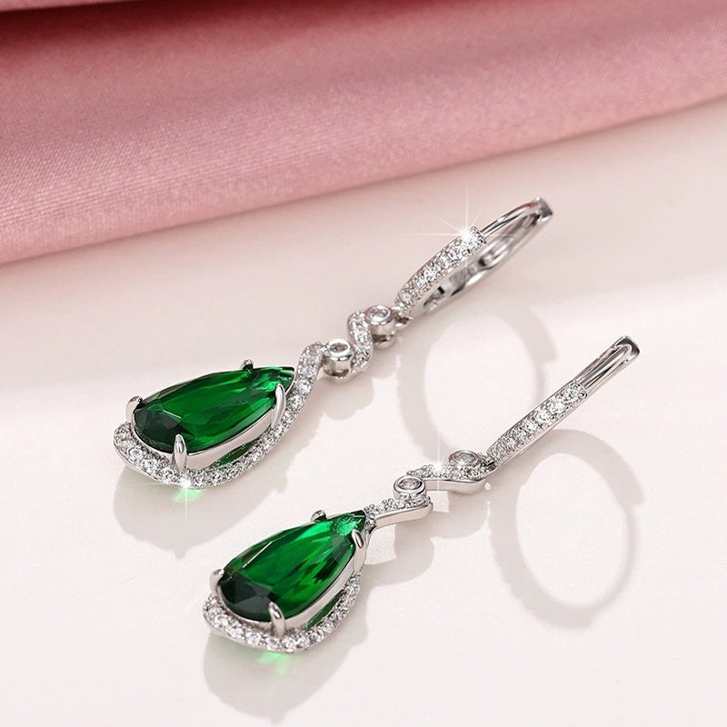 Water Droplets Earrings For Women Featuring White Zircon Inlay And Copper Studs