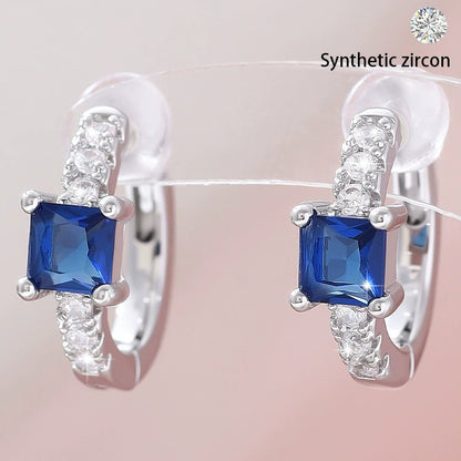 Square Stud Earrings For Women Featuring Electroplated Copper With Zircon Inlay