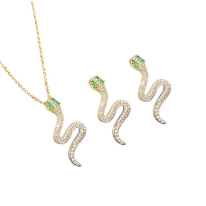 Gold Snake Pendant Necklace For Women In Copper With Zircon Inlay On Cable Chain