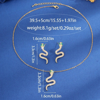 Gold Snake Pendant Necklace For Women In Copper With Zircon Inlay On Cable Chain