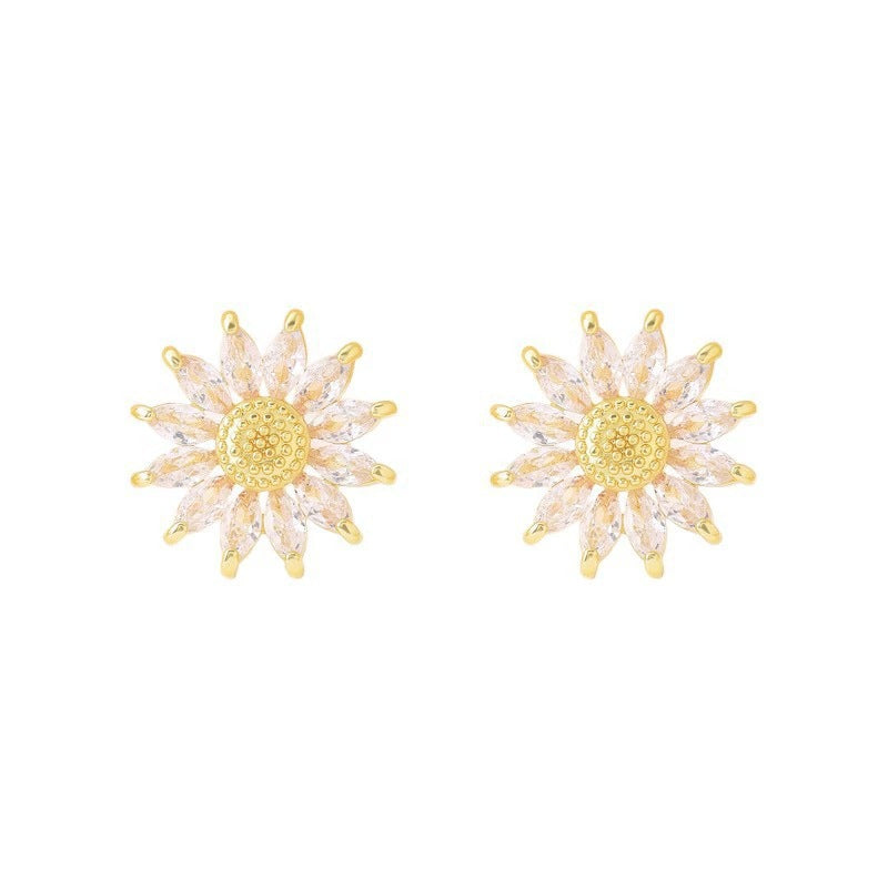 Sunflower Stud Earrings For Women In Gold Featuring Electroplated Finish And Copper Ear Pins