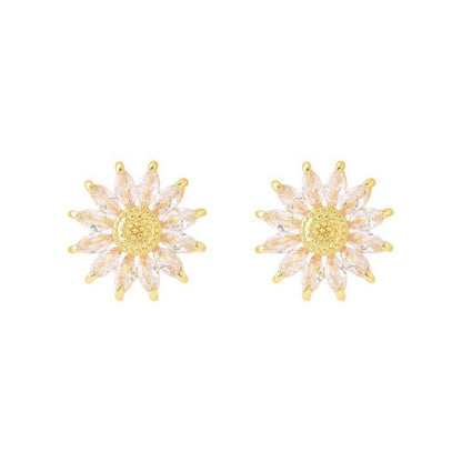 Sunflower Stud Earrings For Women In Gold Featuring Electroplated Finish And Copper Ear Pins