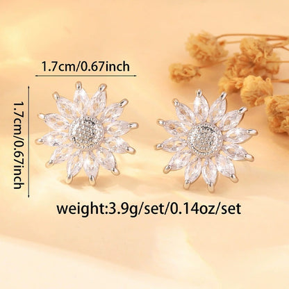 Sunflower Stud Earrings For Women In Gold Featuring Electroplated Finish And Copper Ear Pins