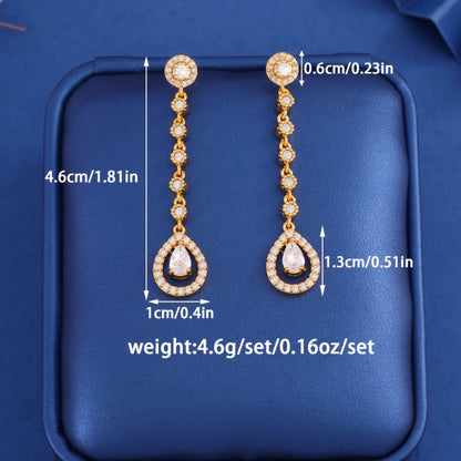 Water Droplets Tassel Earrings For Women Featuring Copper Studs And Gold Zircon Inlay