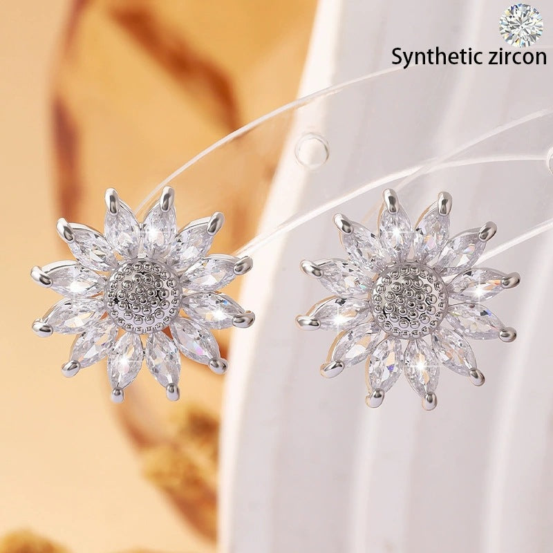 Sunflower Stud Earrings For Women In Gold Featuring Electroplated Finish And Copper Ear Pins
