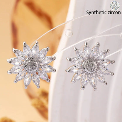 Sunflower Stud Earrings For Women In Gold Featuring Electroplated Finish And Copper Ear Pins