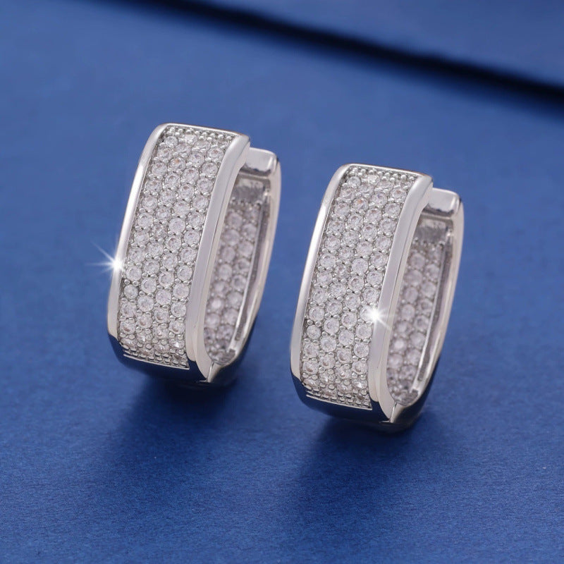 Square Gold Earrings For Women With Copper Studs Featuring Bezel Setting And Rhinestone Inlay