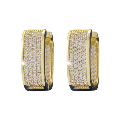 Square Gold Earrings For Women With Copper Studs Featuring Bezel Setting And Rhinestone Inlay