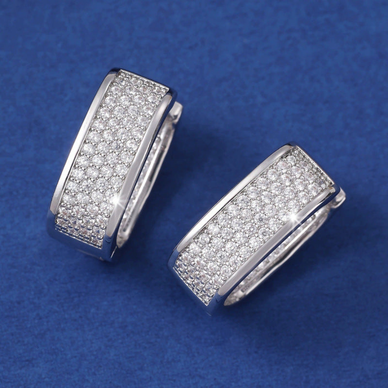 Square Gold Earrings For Women With Copper Studs Featuring Bezel Setting And Rhinestone Inlay