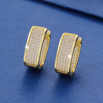 Square Gold Earrings For Women With Copper Studs Featuring Bezel Setting And Rhinestone Inlay