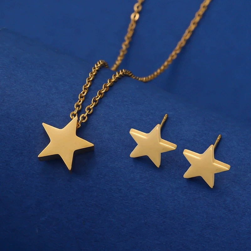 Star Necklace For Women In Copper With Electroplated Finish, 1 Set