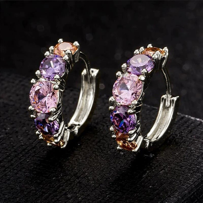 Splicing Gold Hoop Earrings For Women With Copper Studs And Zircon Inlay Material