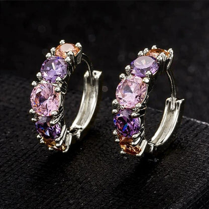 Splicing Gold Hoop Earrings For Women With Copper Studs And Zircon Inlay Material