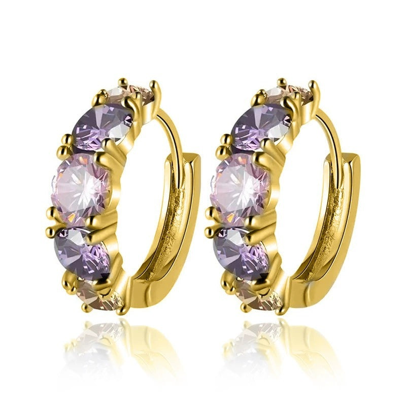 Splicing Gold Hoop Earrings For Women With Copper Studs And Zircon Inlay Material