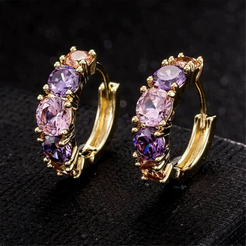 Splicing Gold Hoop Earrings For Women With Copper Studs And Zircon Inlay Material