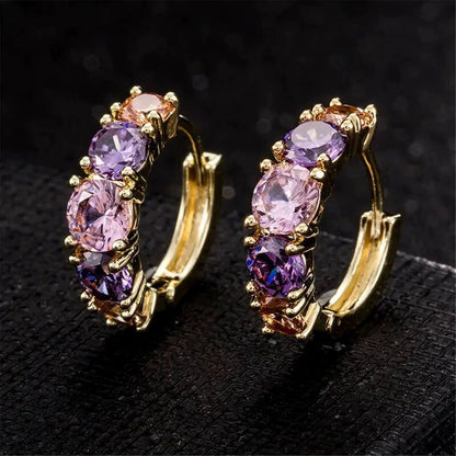 Splicing Gold Hoop Earrings For Women With Copper Studs And Zircon Inlay Material