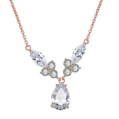 Water Droplets White Copper Necklace For Women With Electroplated Finish And Zircon Inlay On Cable Chain
