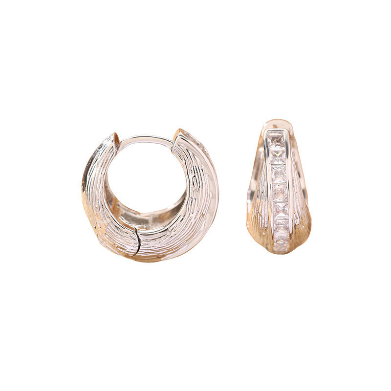 Geometric Stud Earrings For Women Featuring Copper Ear Pins With White Zircon Inlay And Bezel Setting