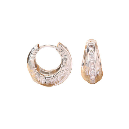 Geometric Stud Earrings For Women Featuring Copper Ear Pins With White Zircon Inlay And Bezel Setting