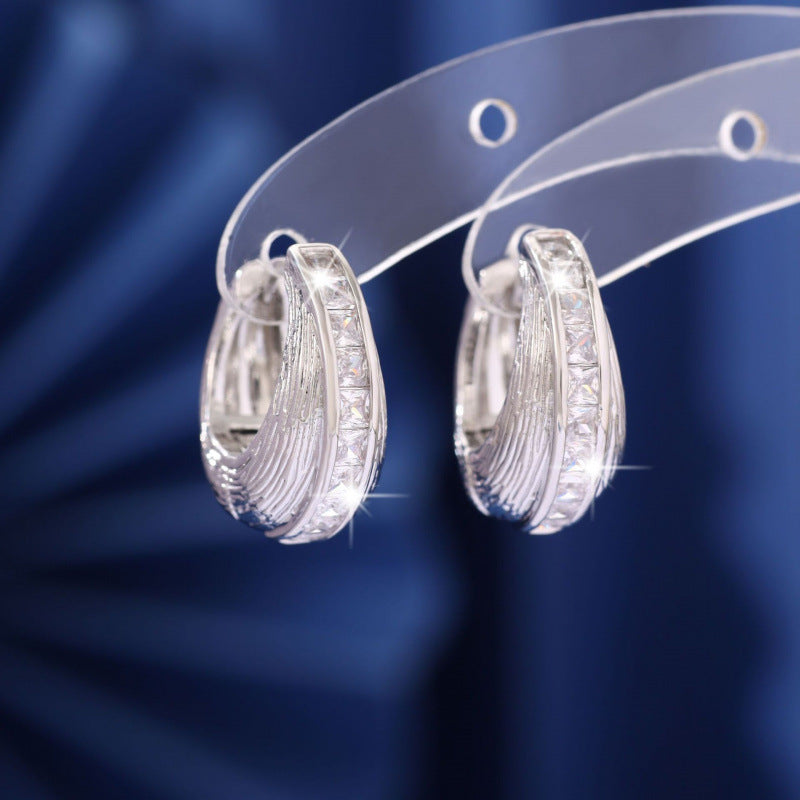 Geometric Stud Earrings For Women Featuring Copper Ear Pins With White Zircon Inlay And Bezel Setting