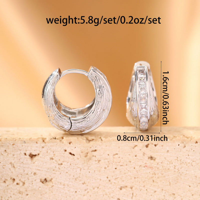Geometric Stud Earrings For Women Featuring Copper Ear Pins With White Zircon Inlay And Bezel Setting