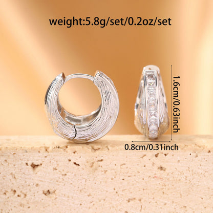 Geometric Stud Earrings For Women Featuring Copper Ear Pins With White Zircon Inlay And Bezel Setting