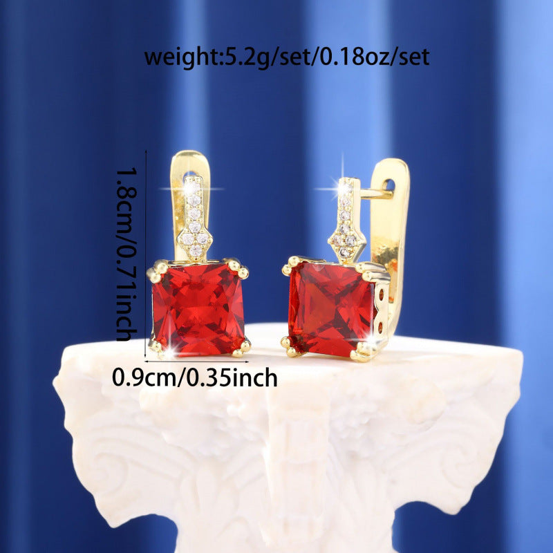 Square Gold Earrings For Women Featuring Copper Studs With Zircon Inlay