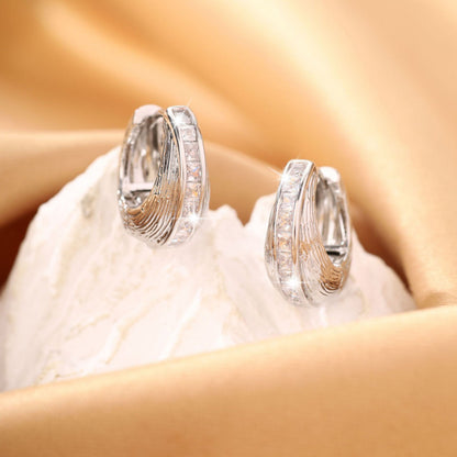 Geometric Stud Earrings For Women Featuring Copper Ear Pins With White Zircon Inlay And Bezel Setting