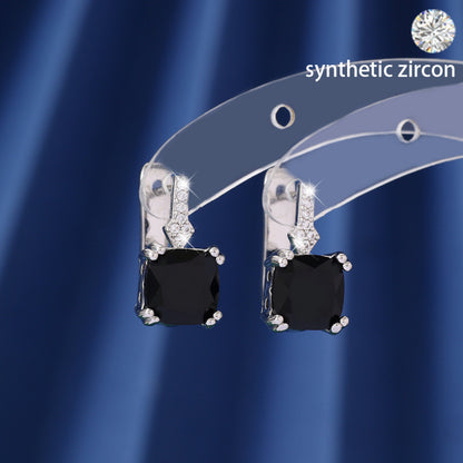 Square Gold Earrings For Women Featuring Copper Studs With Zircon Inlay