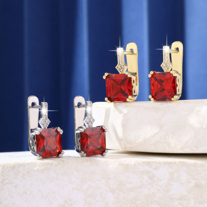 Square Gold Earrings For Women Featuring Copper Studs With Zircon Inlay