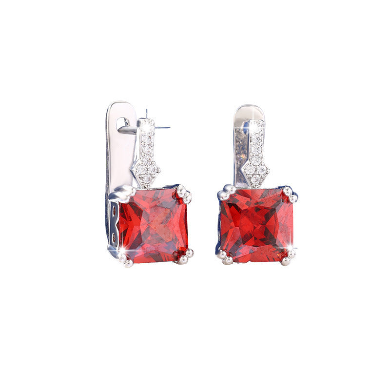 Square Gold Earrings For Women Featuring Copper Studs With Zircon Inlay