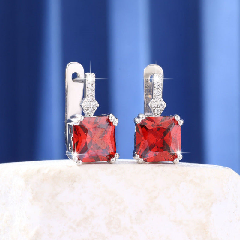 Square Gold Earrings For Women Featuring Copper Studs With Zircon Inlay