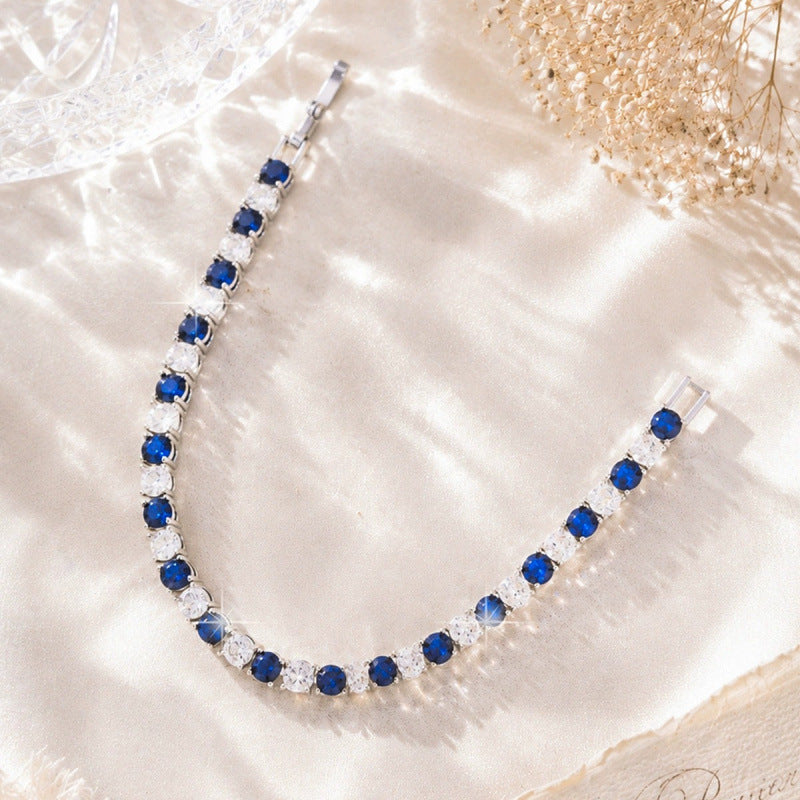 Irregular Pattern Women's Bracelet In Electroplated Copper With Zircon Inlay, Available In White & Blue