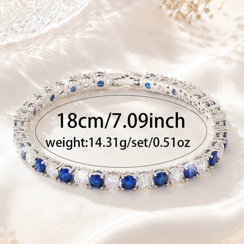 Irregular Pattern Women's Bracelet In Electroplated Copper With Zircon Inlay, Available In White & Blue