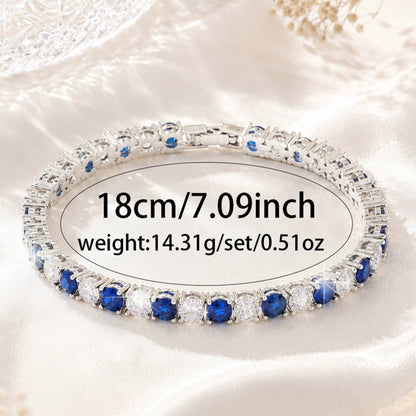 Irregular Pattern Women's Bracelet In Electroplated Copper With Zircon Inlay, Available In White & Blue